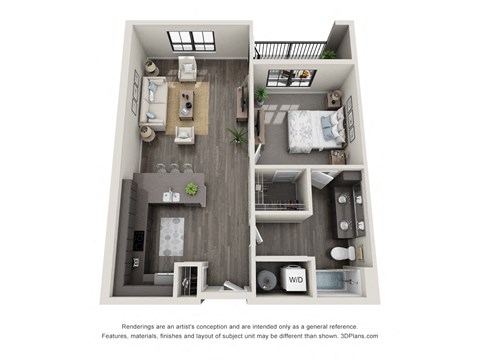 1 bed 1 bath floor plan E at 5300 Centre, St. Peters